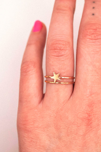 Star Set of 2 Stacking Rings, 14K Rose Gold Fill