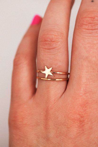Star Set of 2 Stacking Rings, 14K Rose Gold Fill