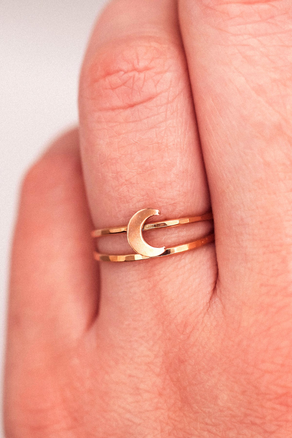 Moon Set of 2 Stacking Rings, 14K Rose Gold Fill