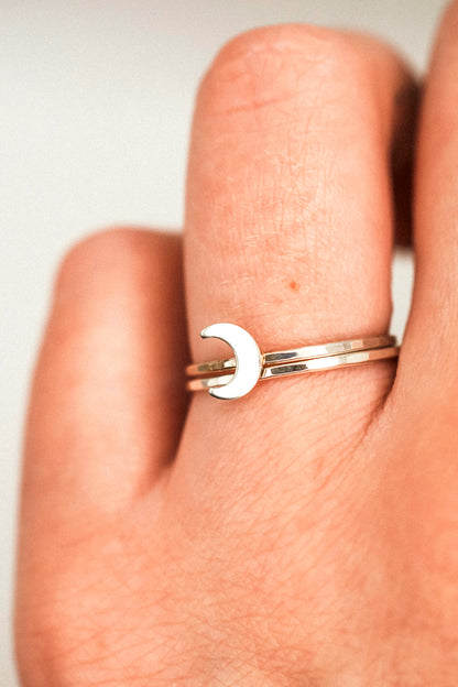 Moon Set of 2 Stacking Rings, Sterling Silver