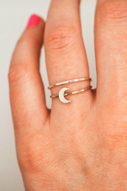 Moon Set of 2 Stacking Rings, Sterling Silver