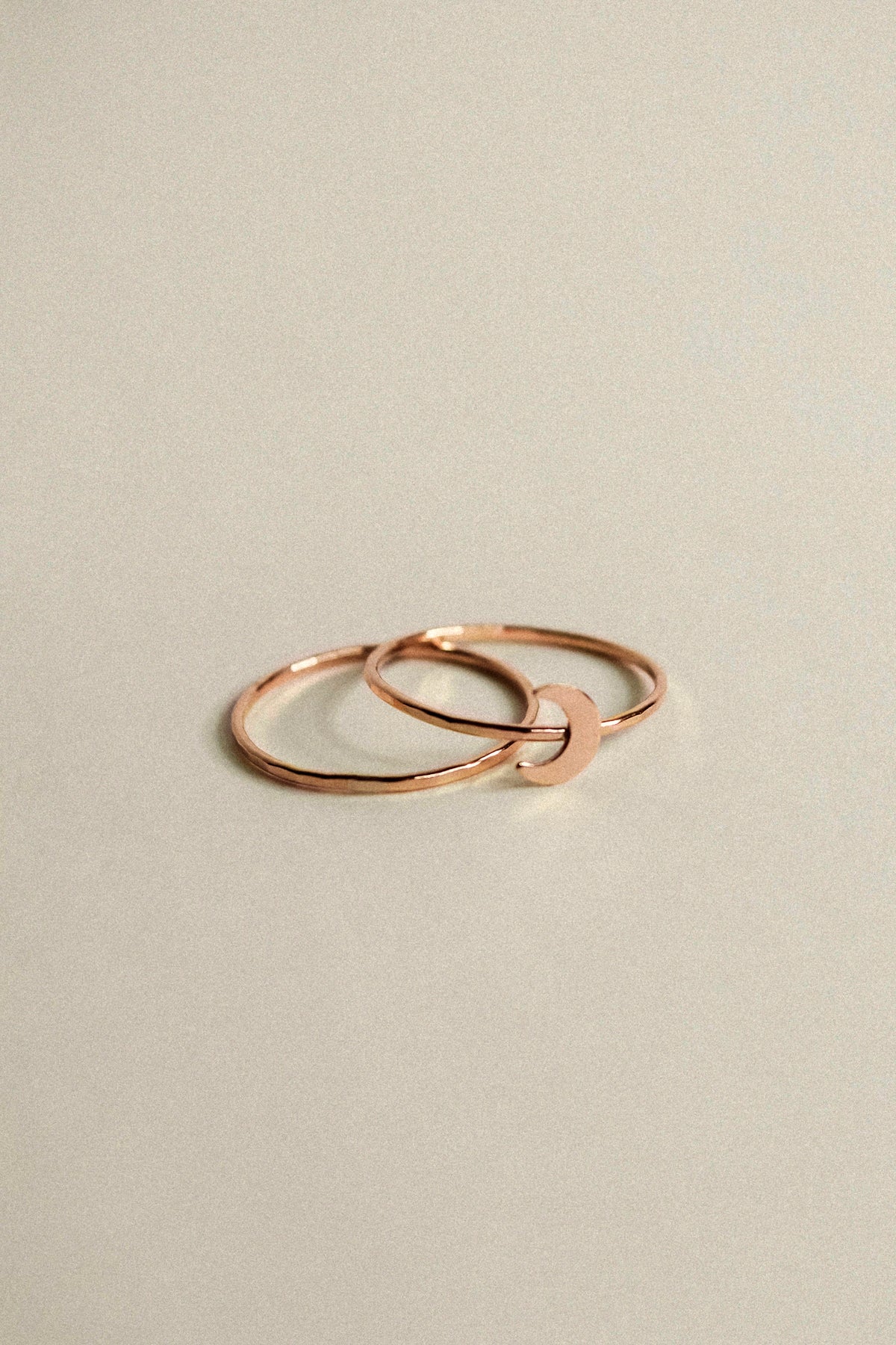 Moon Set of 2 Stacking Rings, 14K Rose Gold Fill