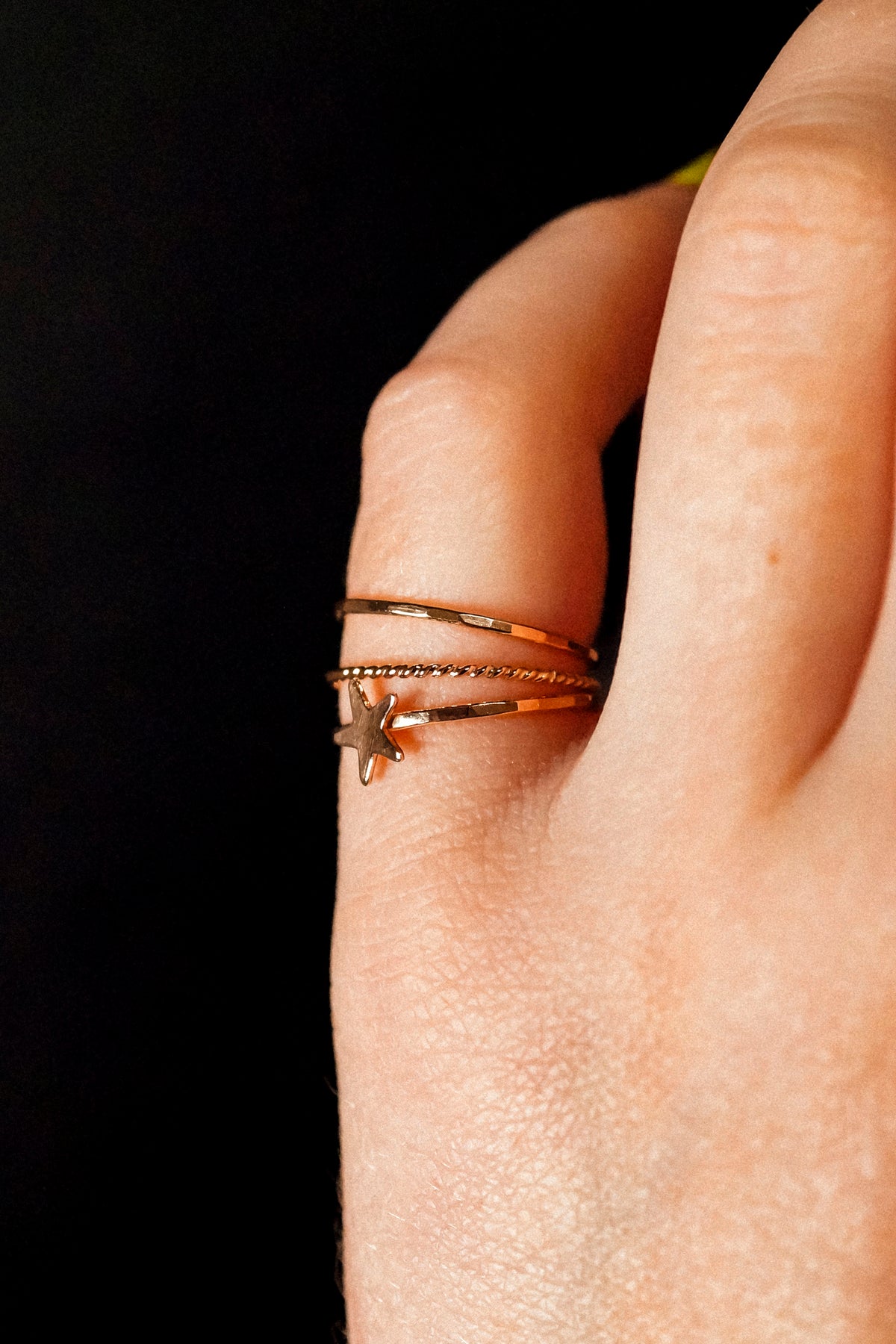 Star Set of 3 Stacking Rings, 14K Rose Gold Fill