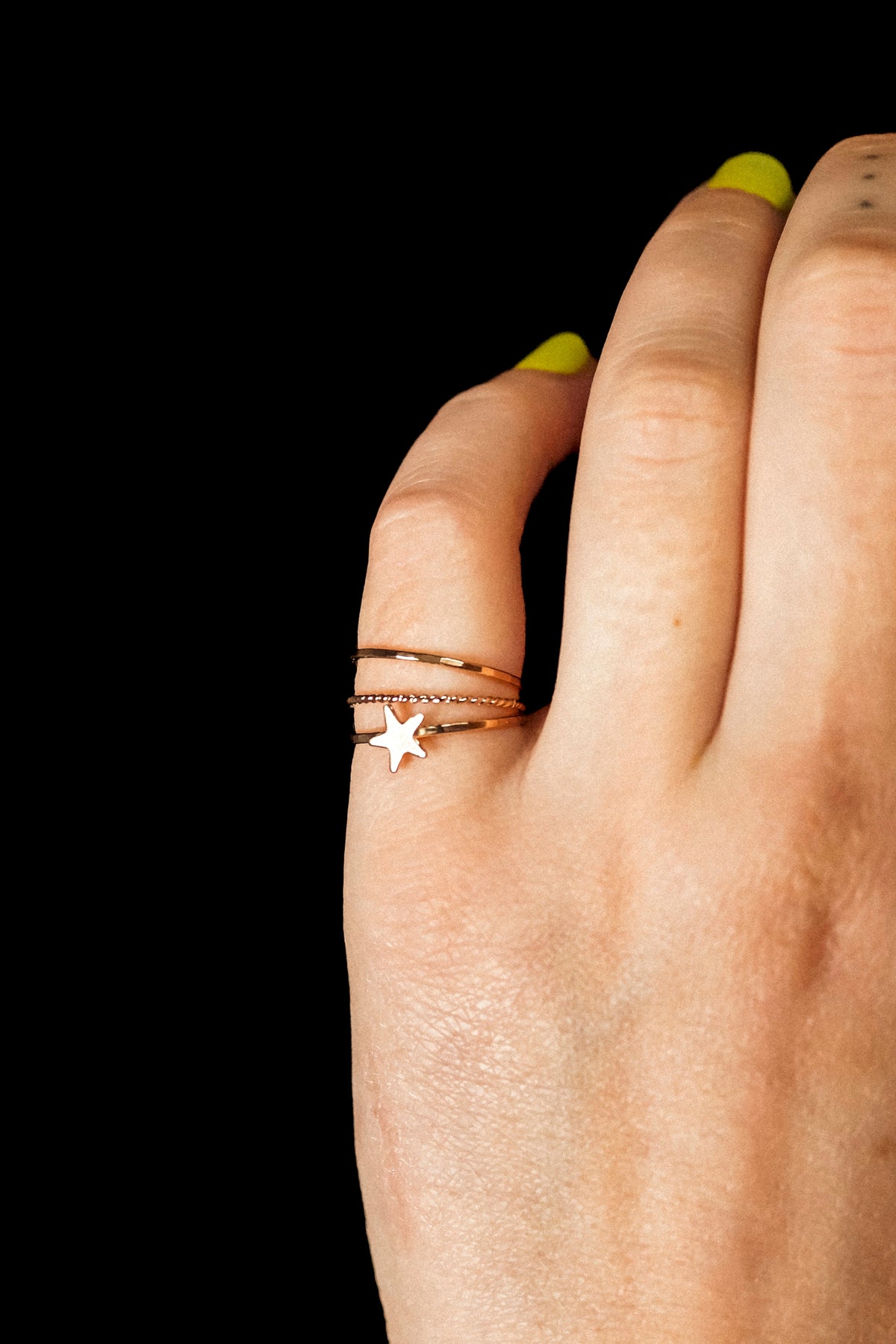 Star Set of 3 Stacking Rings, 14K Rose Gold Fill