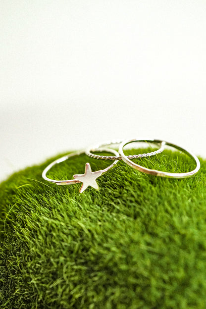 Star Set of 3 Stacking Rings, Sterling Silver