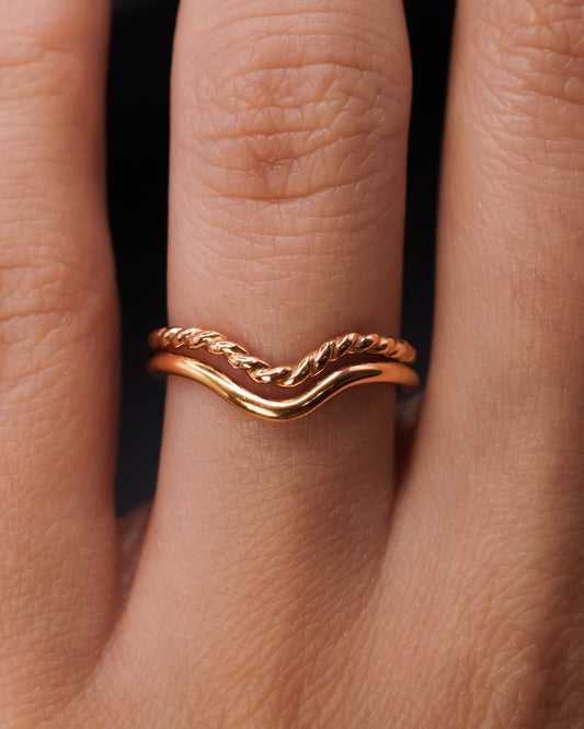 Twist Teardrop Set of 2 Stacking Rings in Gold, Rose Gold or Silver