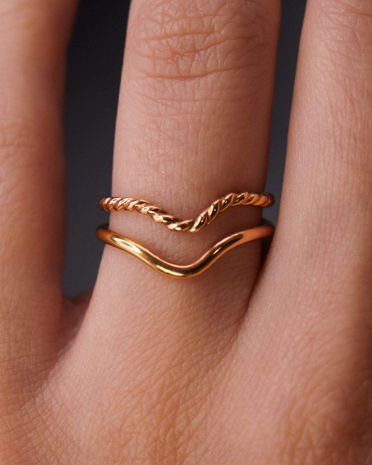 Twist Teardrop Set of 2 Stacking Rings in Gold, Rose Gold or Silver