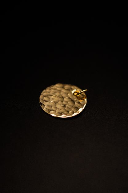 Hammered Medallion Charm, Solid 14K Gold