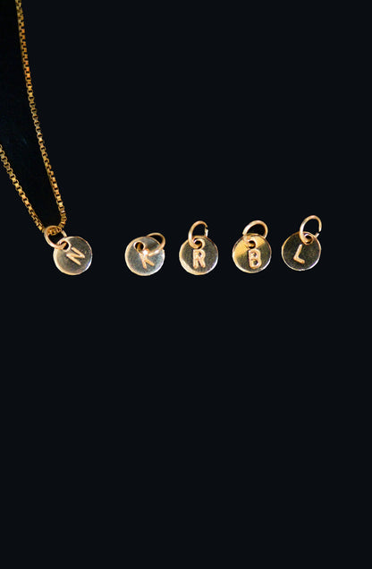 Tiny Monogram Circle Charm, Solid 14K Gold