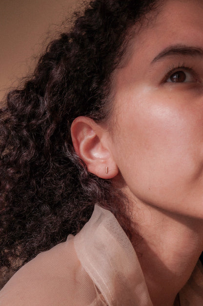 Tiny Bar Stud Earrings in Solid 14k Gold or Rose Gold