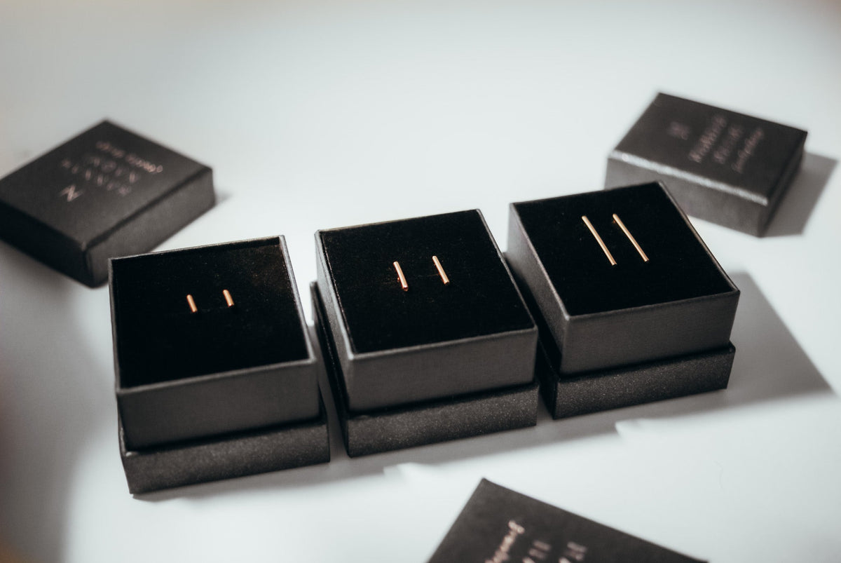 Tiny Bar Stud Earrings in Solid 14k Gold or Rose Gold