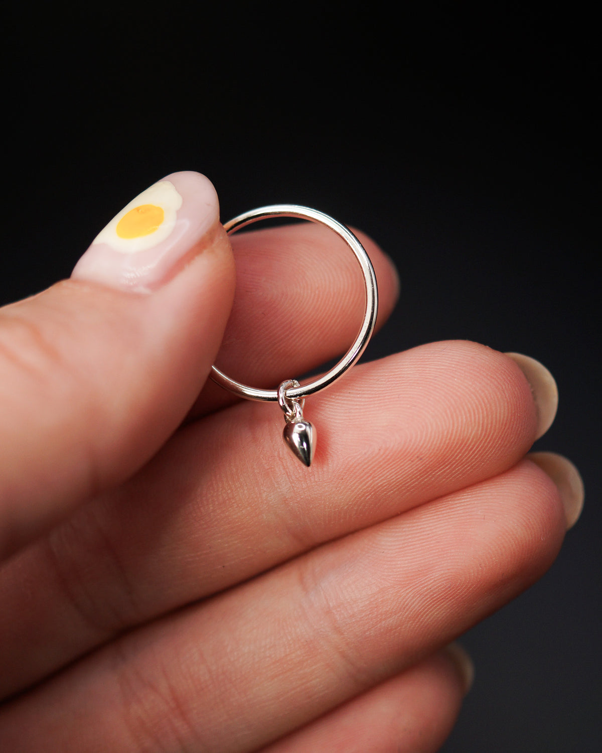 Teardrop Charm Set of 2 Stacking Rings, Sterling Silver