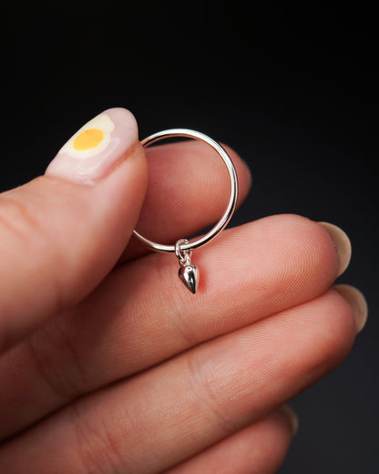 Teardrop Charm Set of 2 Stacking Rings, Sterling Silver