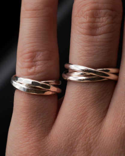 Thick Interlocking Set of 3 Rings, Sterling Silver