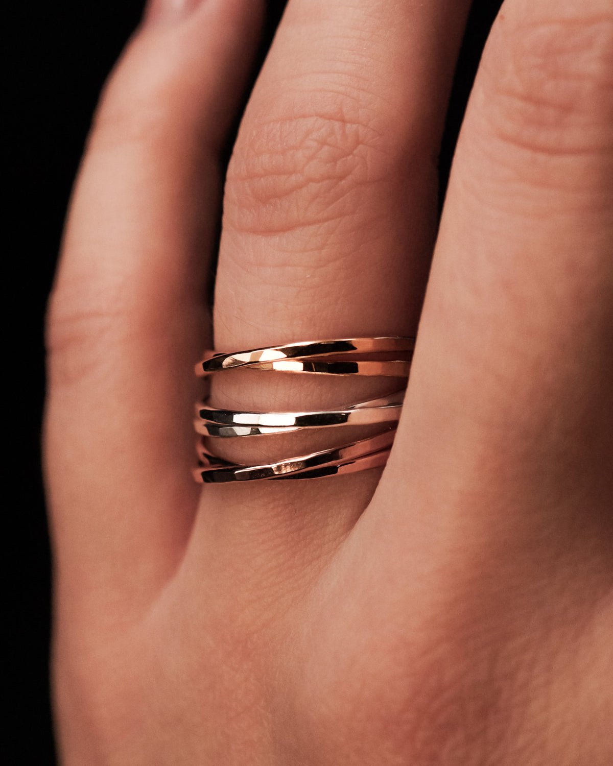 Thin Interlocking Set of 2 Rings, 14K Rose Gold Fill