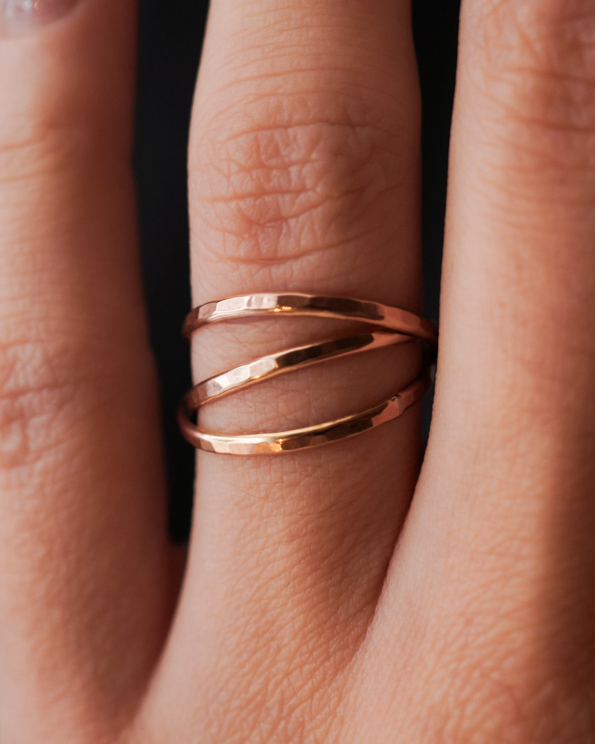 Thin Interlocking Set of 3 Rings, Solid 14K Rose Gold