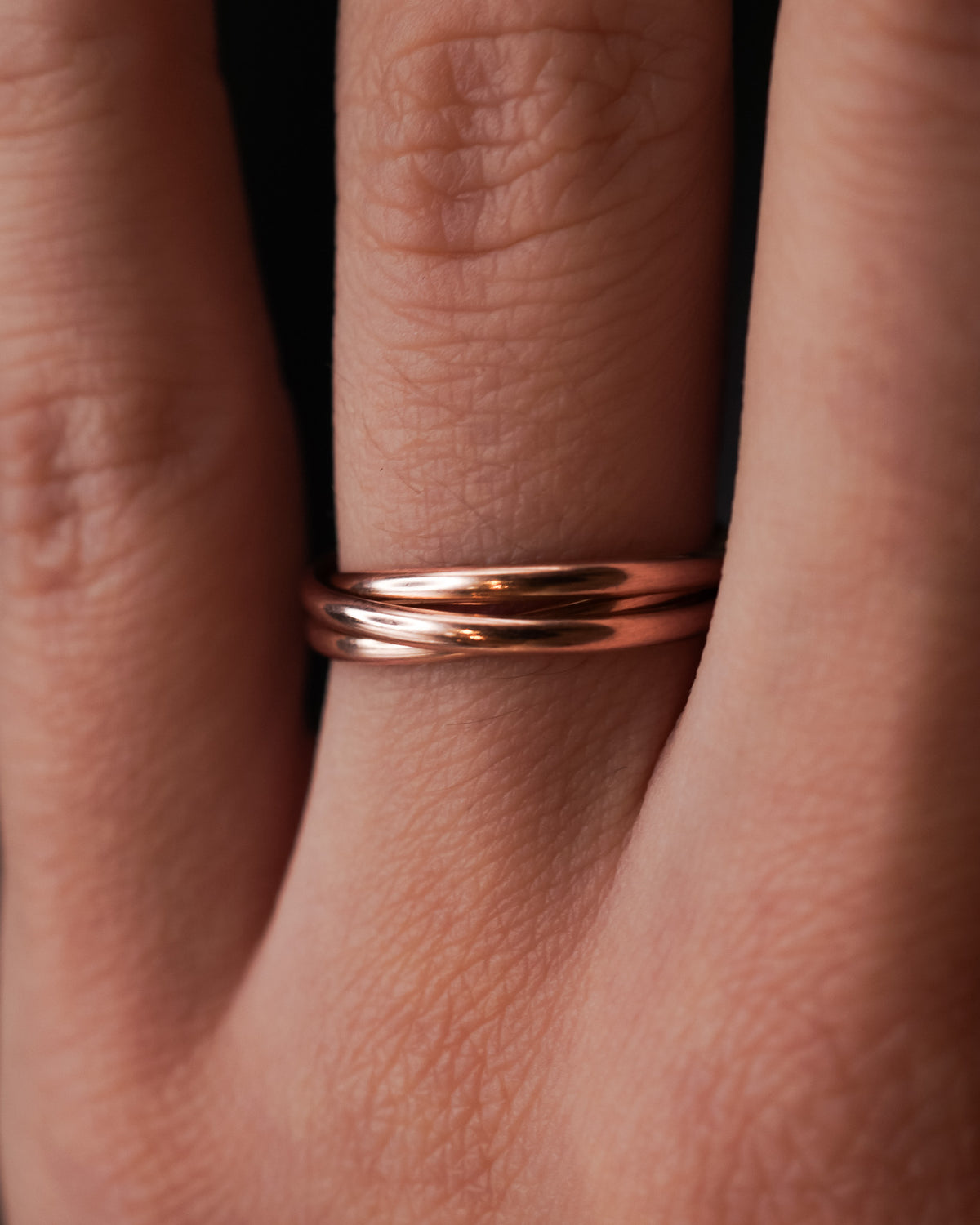 Thin Interlocking Set of 3 Rings, 14K Rose Gold Fill