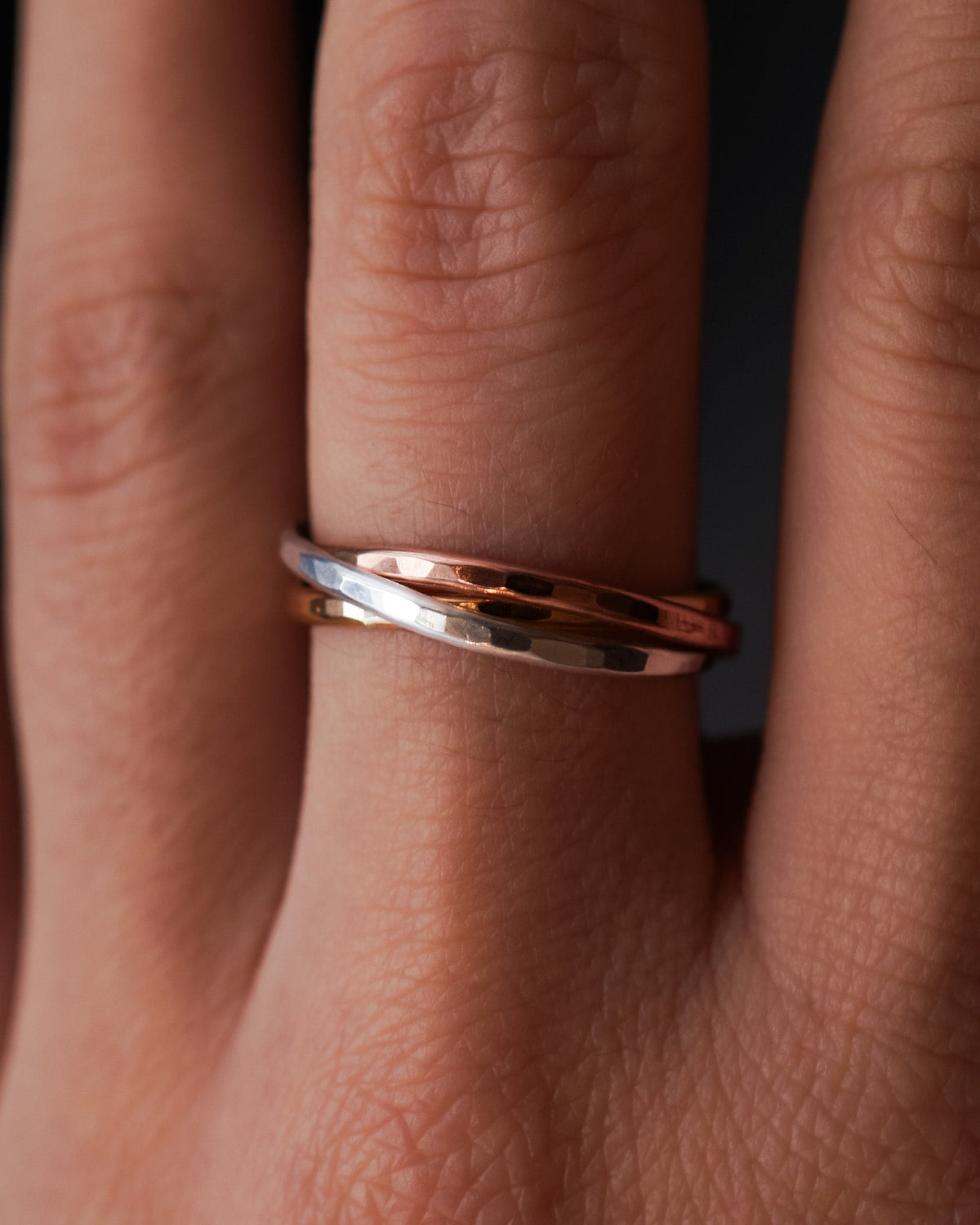 Thin Interlocking Set of 3 Rings, Solid Mixed Metals