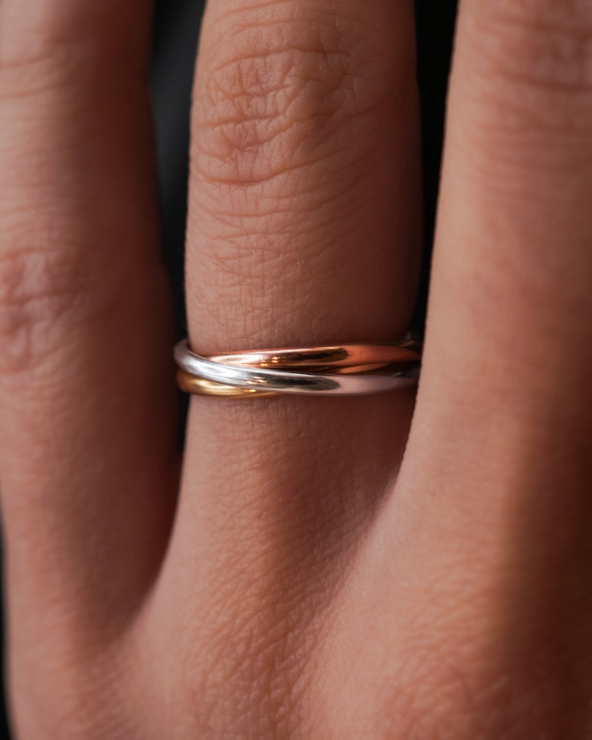 Thin Interlocking Set of 3 Rings, Solid Mixed Metals