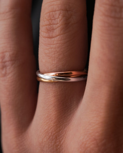 Thin Interlocking Set of 3 Rings, Solid Mixed Metals