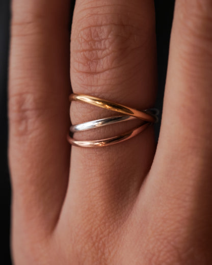 Thin Interlocking Set of 3 Rings, Solid Mixed Metals