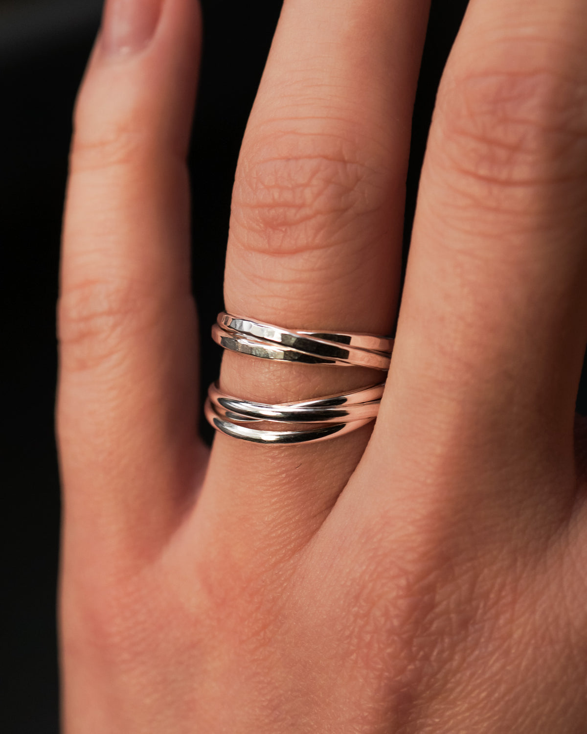 Thin Interlocking Set of 3 Rings, Sterling Silver