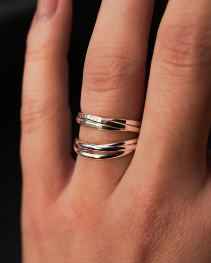 Thin Interlocking Set of 3 Rings, Sterling Silver