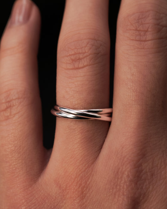 Thin Interlocking Set of 3 Rings, Sterling Silver