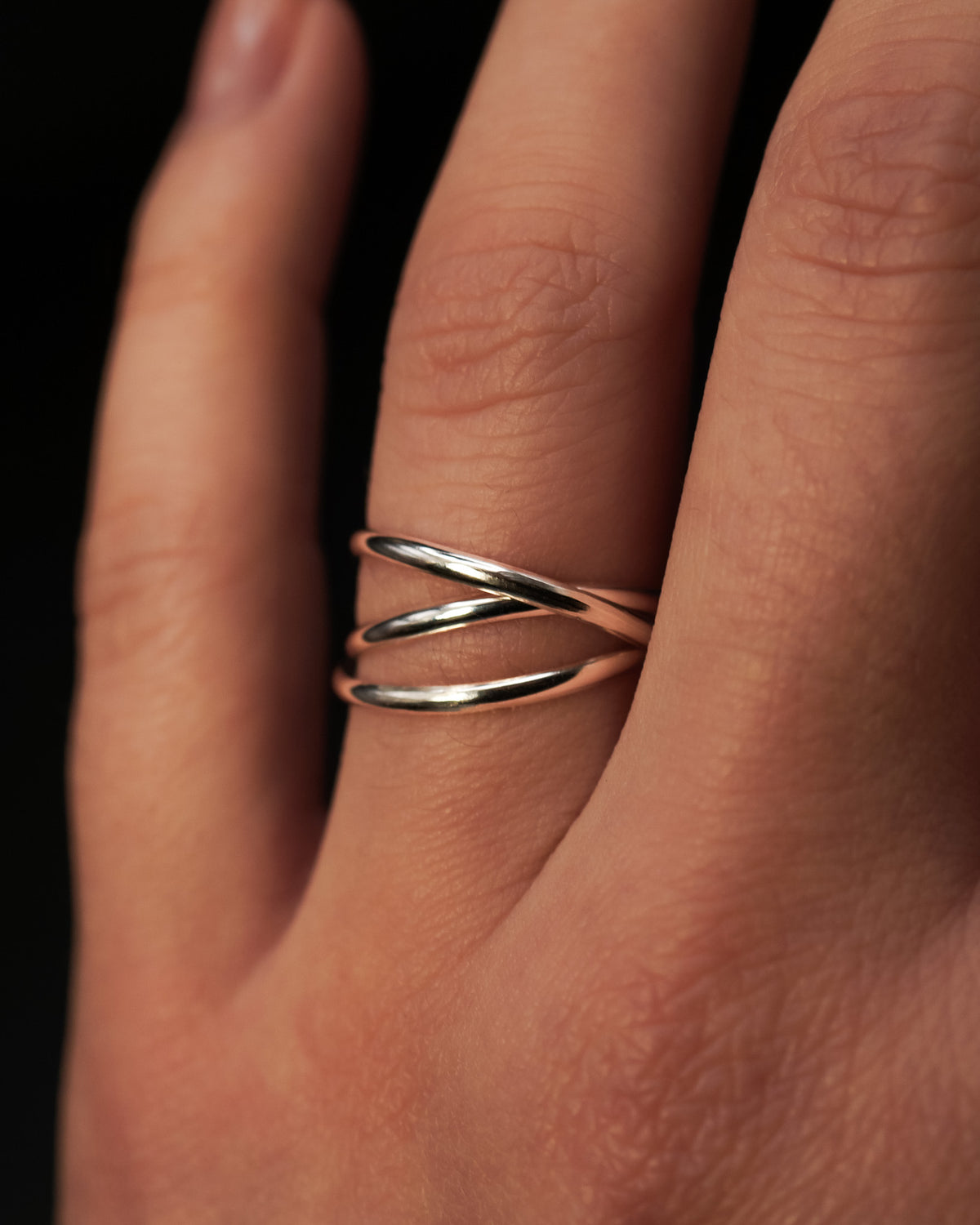 Thin Interlocking Set of 3 Rings, Sterling Silver