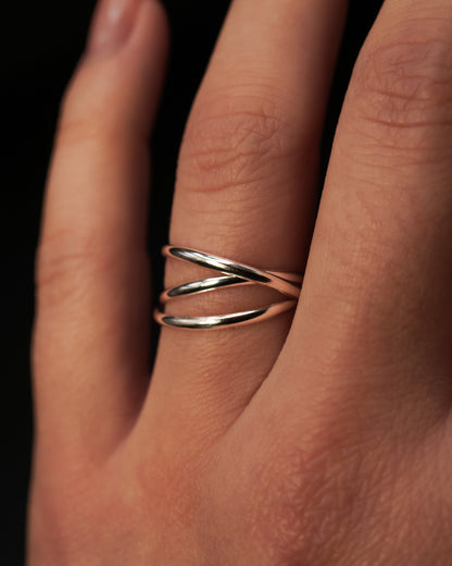 Thin Interlocking Set of 3 Rings, Sterling Silver