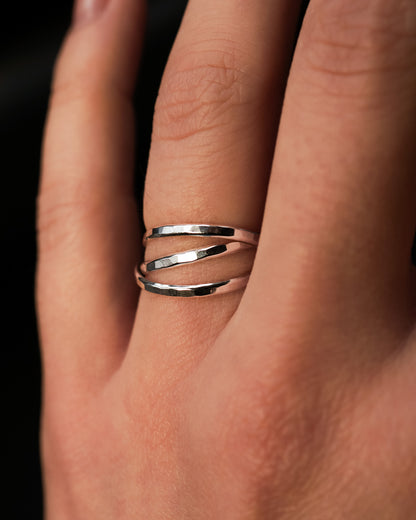 Thin Interlocking Set of 3 Rings, Sterling Silver