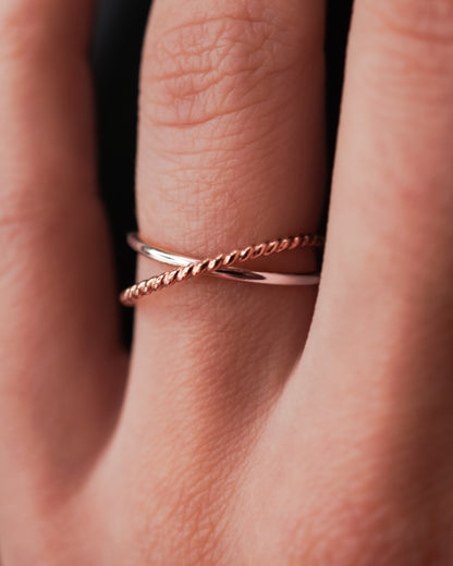 Twist Interlocking Set of 2 Rings, Solid Mixed Metals