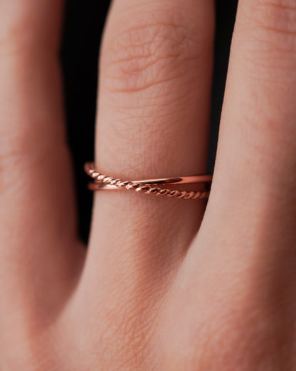 Twist Interlocking Set of 2 Rings, 14K Rose Gold Fill