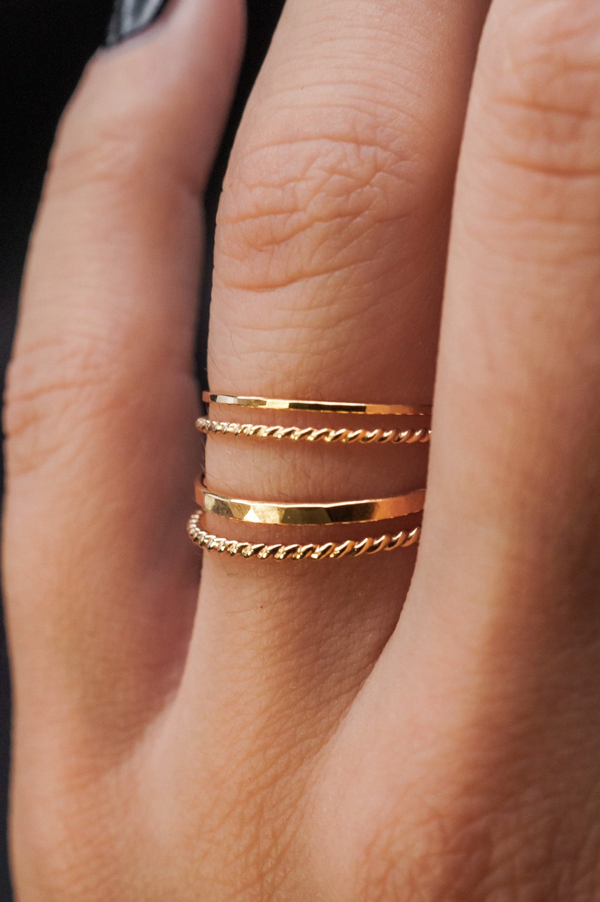 Twist Set of 2 Stacking Rings, Solid 14K Gold or Rose Gold