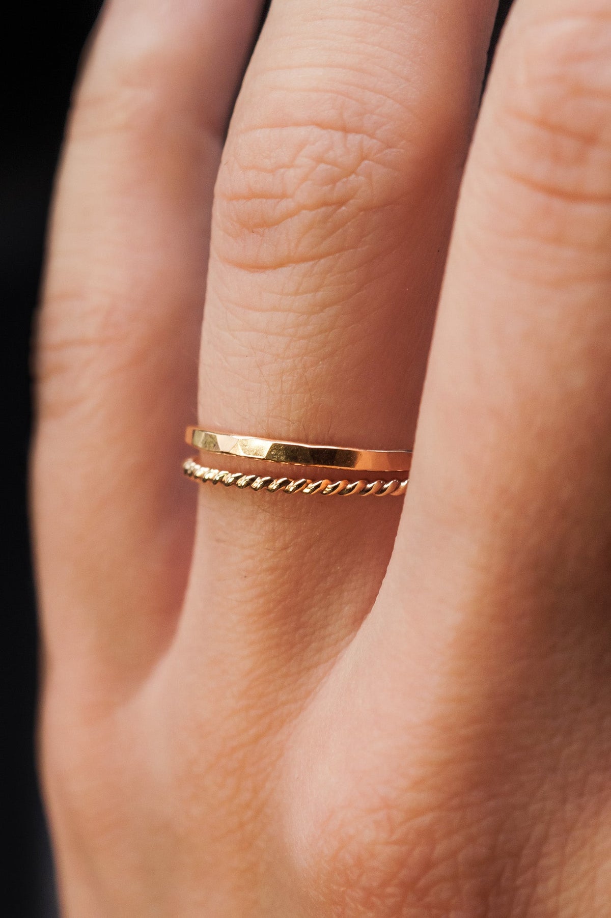 Twist Set of 2 Stacking Rings, Solid 14K Gold or Rose Gold