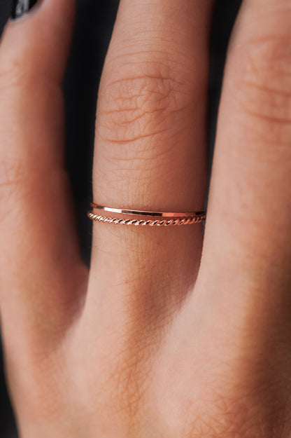 Twist Set of 2 Stacking Rings, Solid 14K Gold or Rose Gold