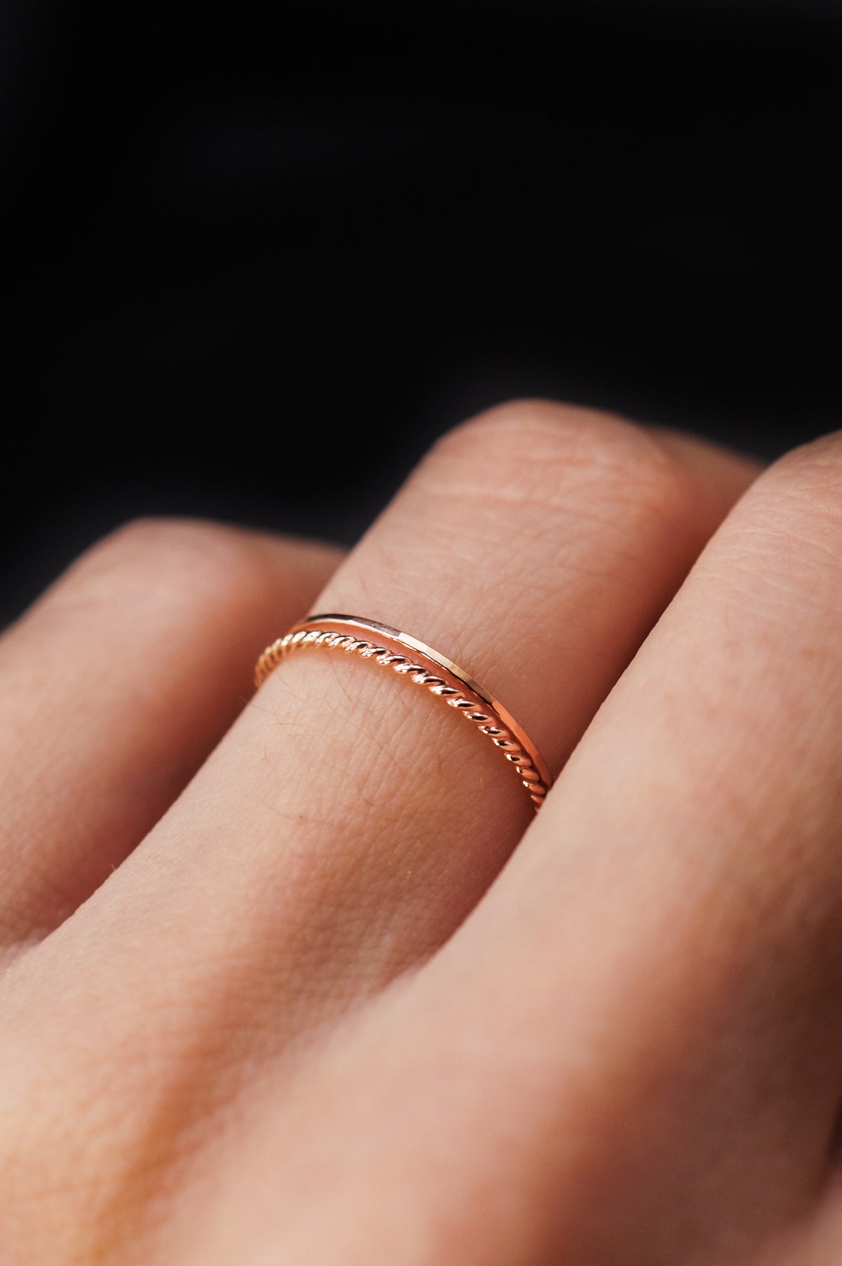 Twist Set of 2 Stacking Rings, 14K Rose Gold Fill