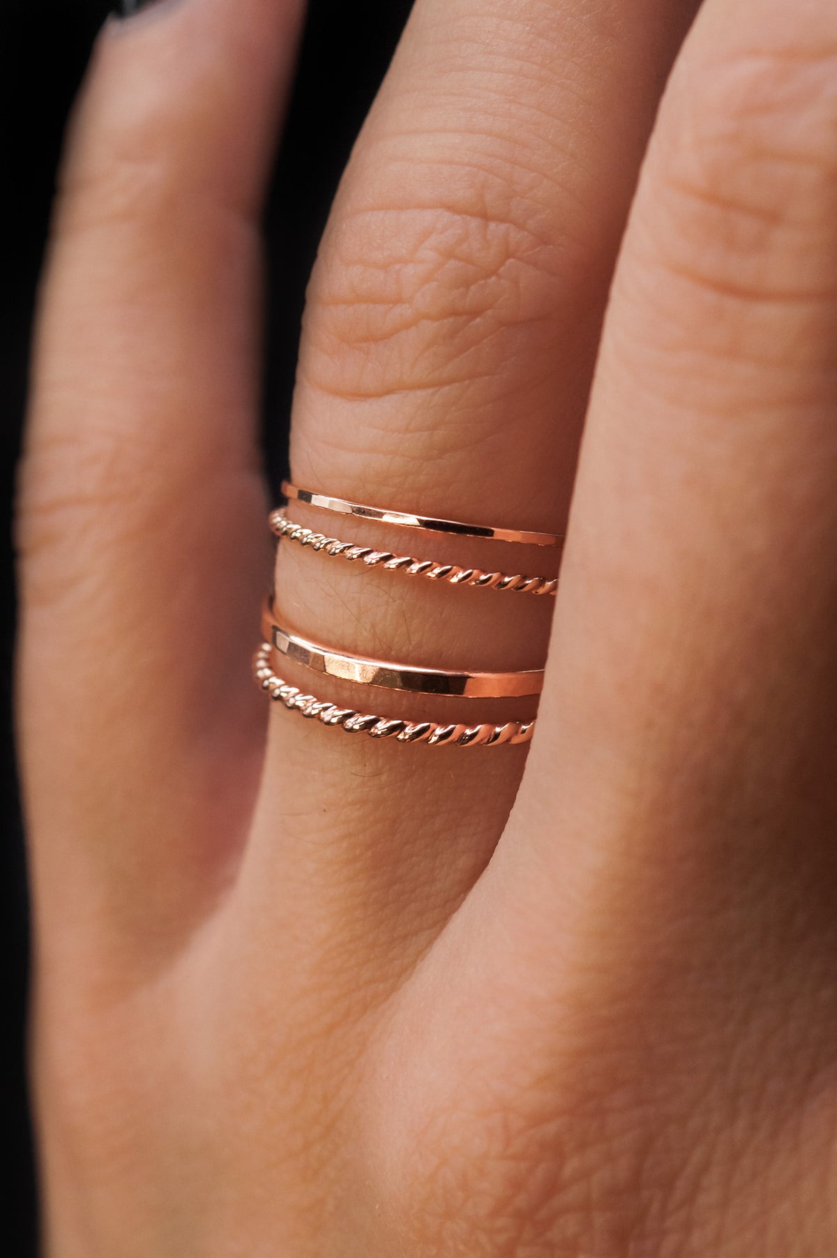 Twist Set of 2 Stacking Rings, 14K Rose Gold Fill