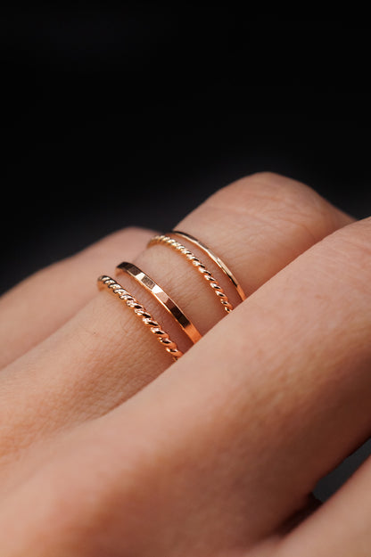 Twist Set of 2 Stacking Rings, 14K Rose Gold Fill