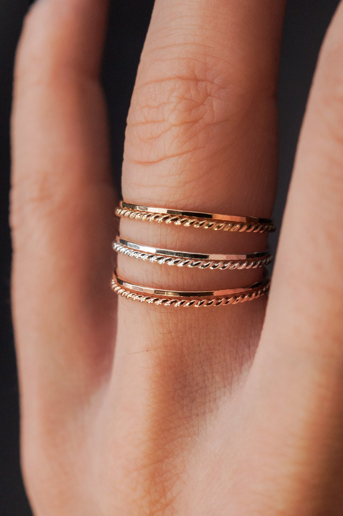 Twist Set of 2 Stacking Rings, 14K Gold Fill