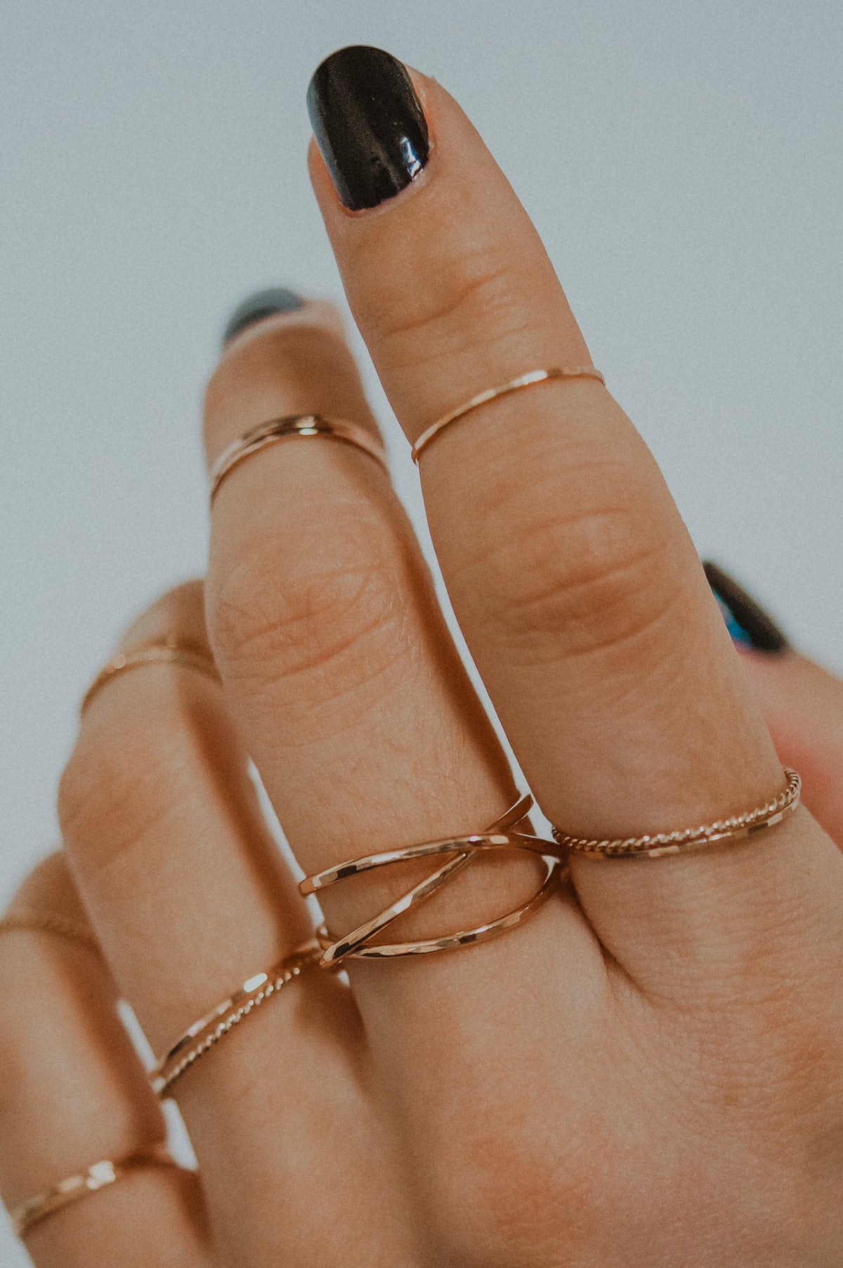 Twist Set of 3 Stacking Rings, Solid 14K Gold or Rose Gold