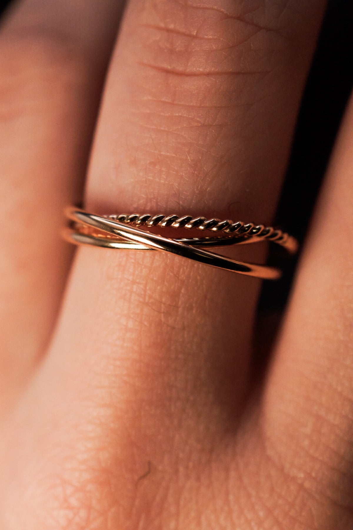 Twist Interlocking Set of 3 Rings, Solid 14K Gold