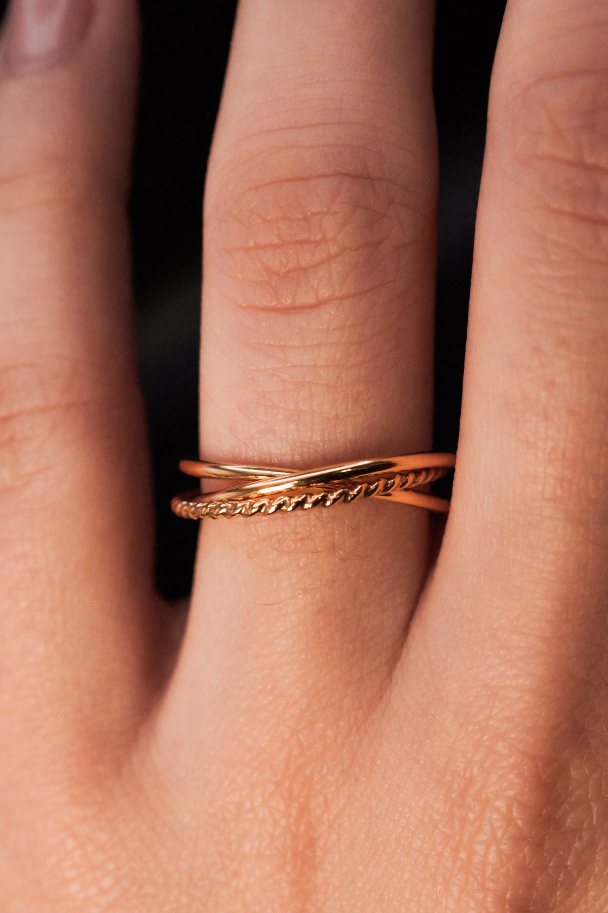 Twist Interlocking Set of 3 Rings, Solid 14K Gold