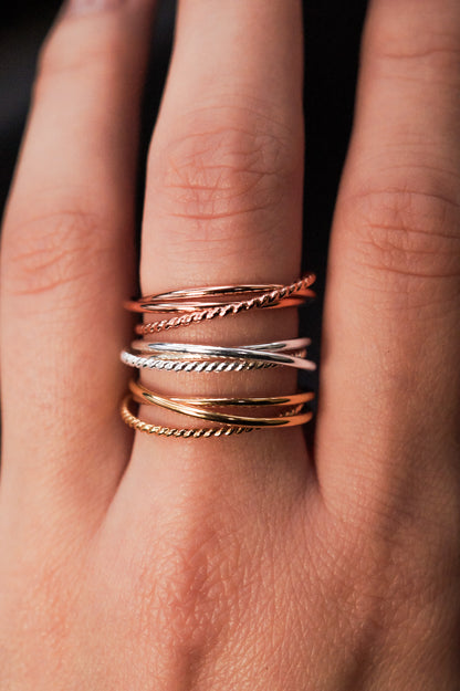 Twist Interlocking Set of 3 Rings, Mixed Metals