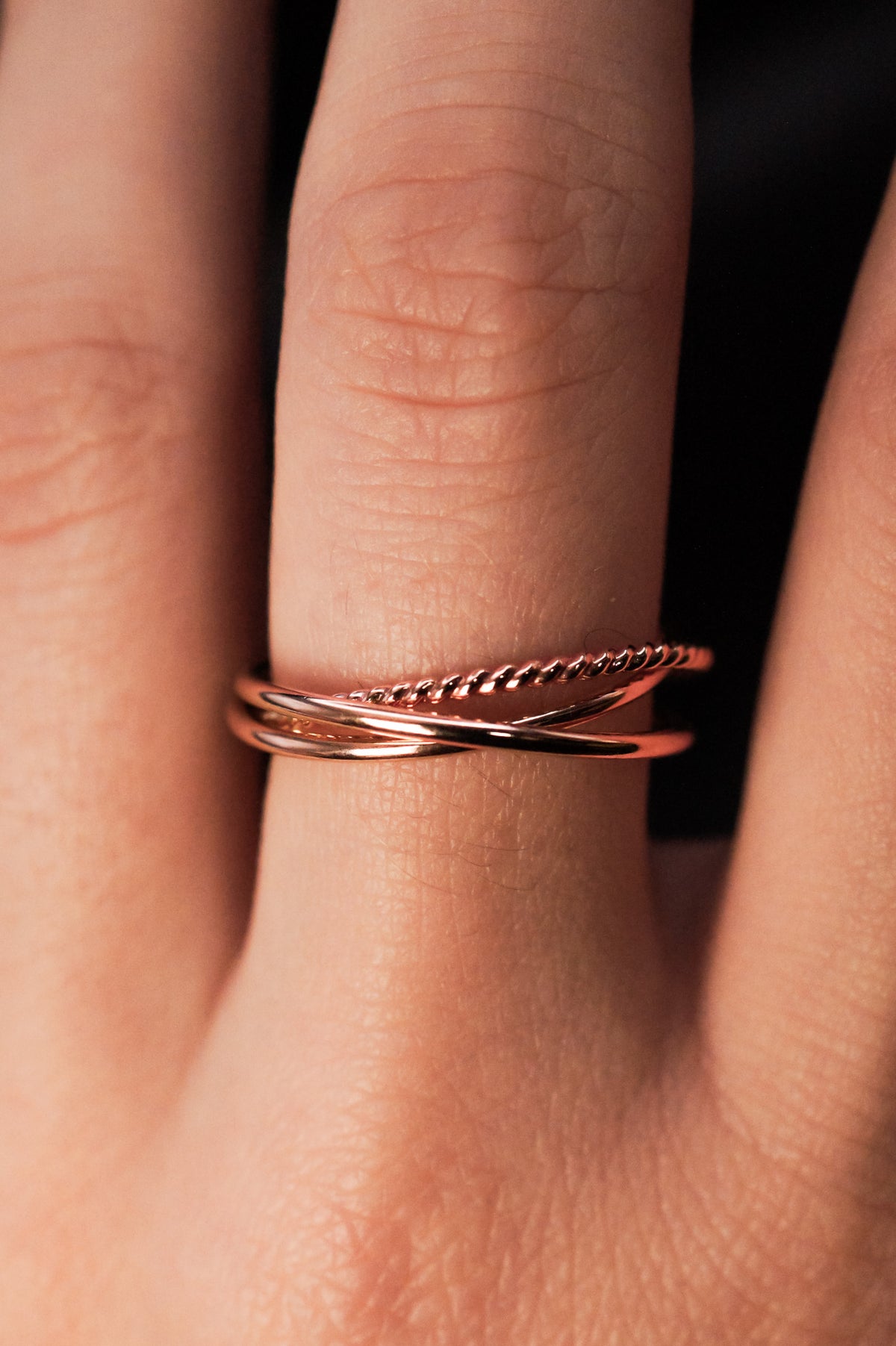 Twist Interlocking Set of 3 Rings, 14K Rose Gold Fill