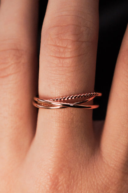 Twist Interlocking Set of 3 Rings, 14K Rose Gold Fill
