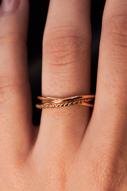 Twist Interlocking Set of 3 Rings, 14K Gold Fill
