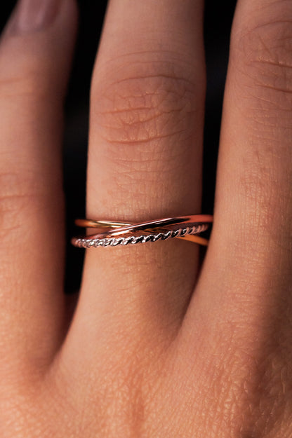 Twist Interlocking Set of 3 Rings, Mixed Metals