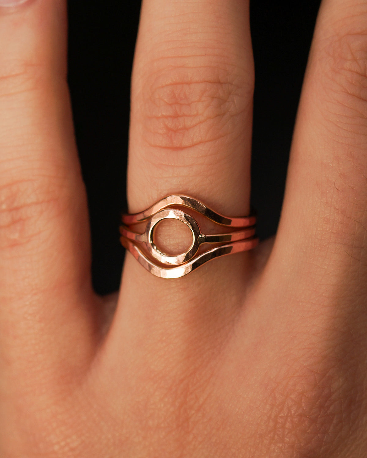 Mini Circle & Teardrop Set of 3 Stacking Rings, Gold Fill, Rose Gold Fill or Sterling Silver
