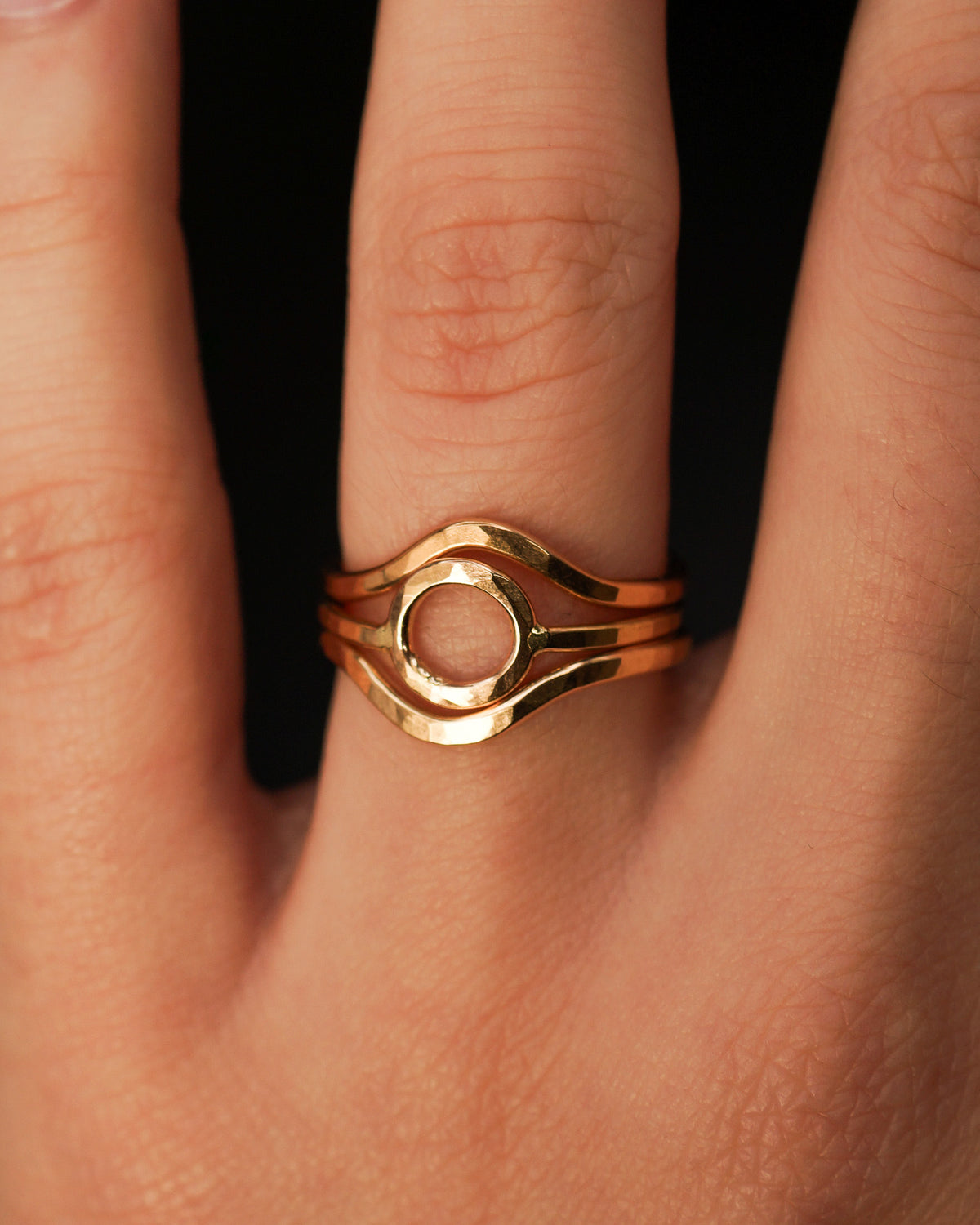 Mini Circle & Teardrop Set of 3 Stacking Rings, Gold Fill, Rose Gold Fill or Sterling Silver
